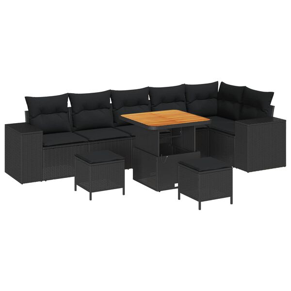 vidaXL Tuin Sofa Set met kussen 9 pcs Zwart poly rattan