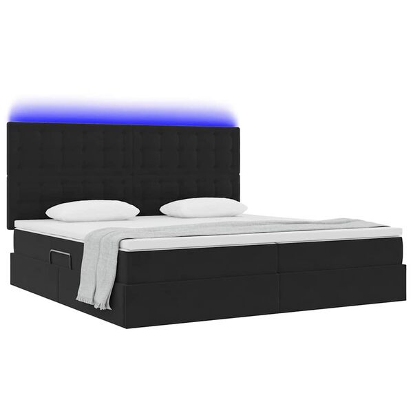 vidaXL Opbergbed met LED met matras Zwart 200 x 200 cm Fluweel