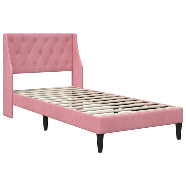 vidaXL Bedframe met matras met matras Roze 90 x 200 cm Fluweel