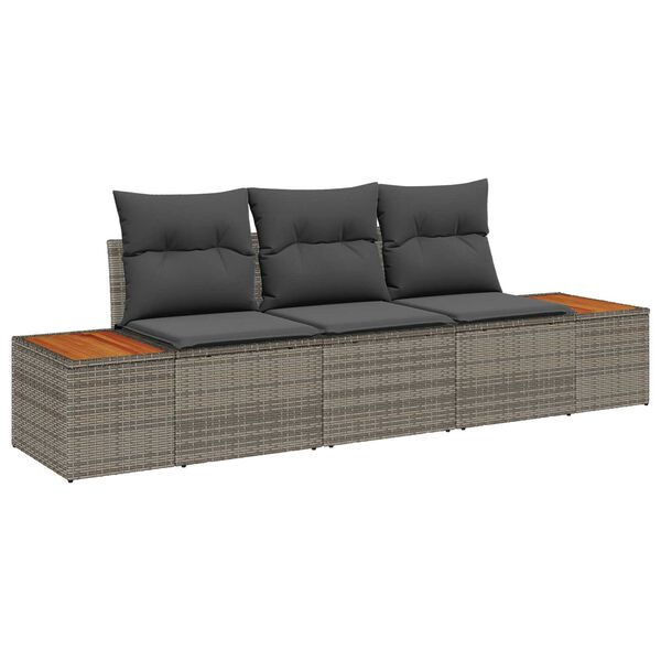 vidaXL Tuin Sofa Set met kussen 3 pcs Grijs poly rattan