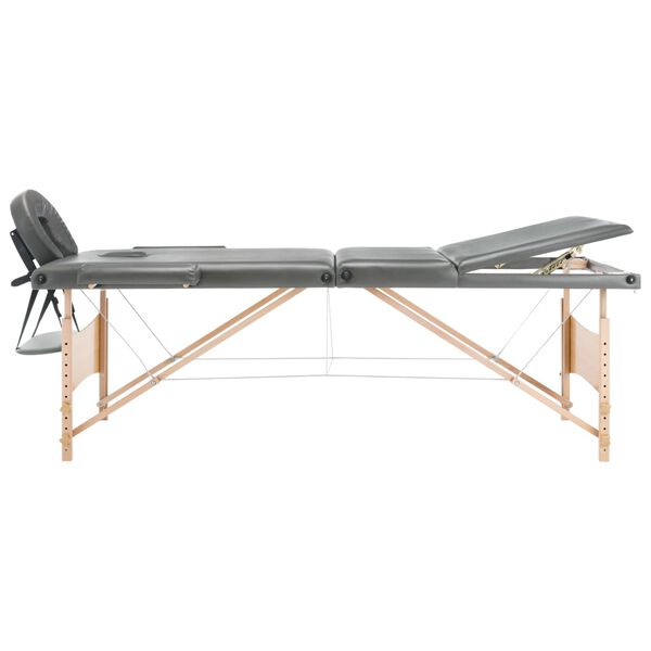 vidaXL Massagetafel met 3 zones 186x68 cm houten frame antraciet