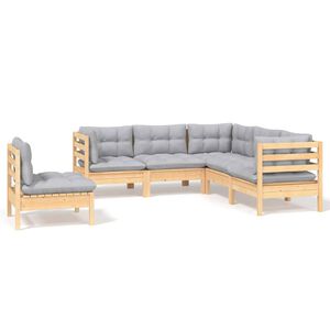 vidaXL 5-delige Loungeset met grijze kussens grenenhout