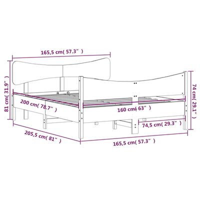 vidaXL Bedframe zonder matras massief grenenhout wit 160x200 cm