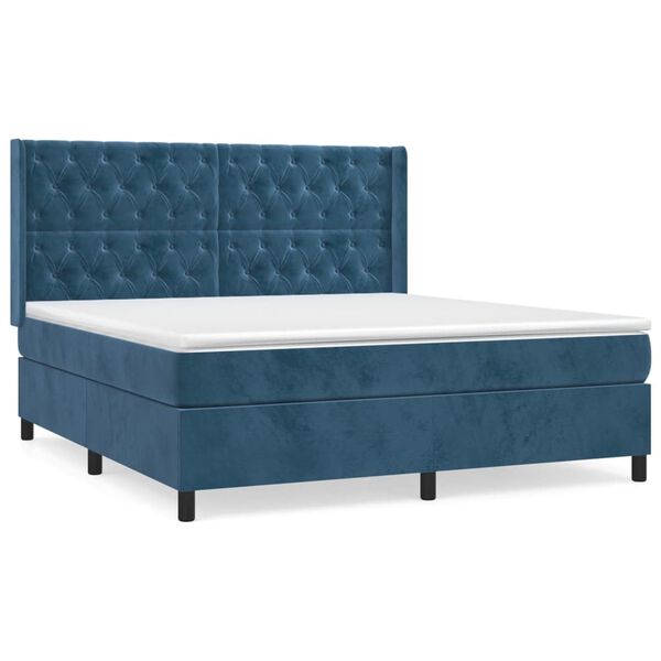 vidaXL Boxspring met matras fluweel donkerblauw 160x200 cm