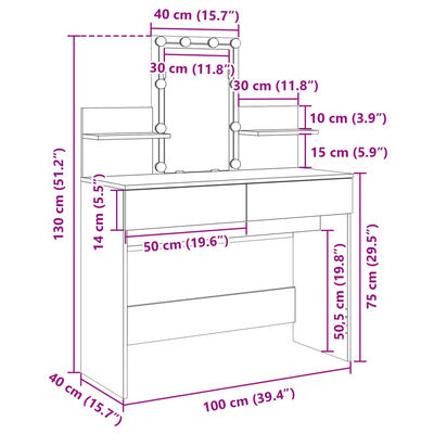 vidaXL Kaptafel met LED-verlichting 100x40x130 cm sonoma eikenkleurig