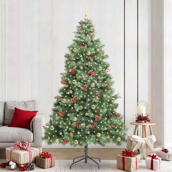 vidaXL Kunstkerstboom met LED -striplichten Groen 240 cm PVC en Metaal