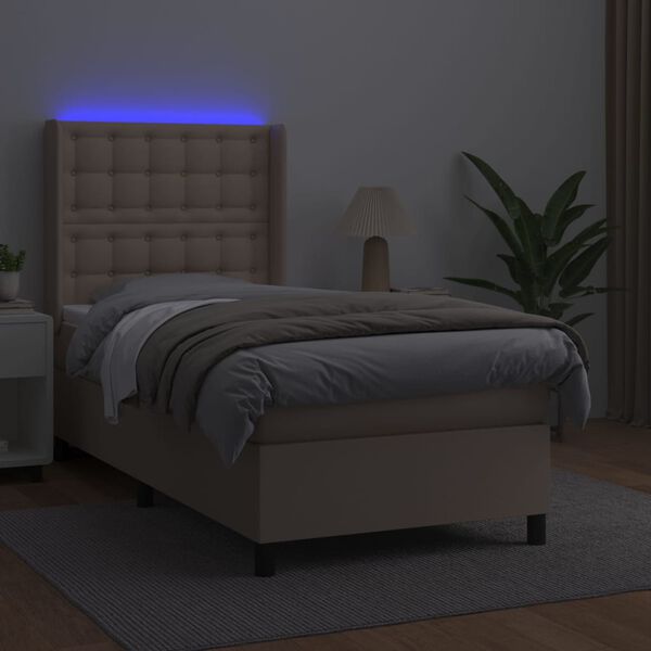 vidaXL Boxspring met matras en LED kunstleer cappuccinokleur 80x200 cm