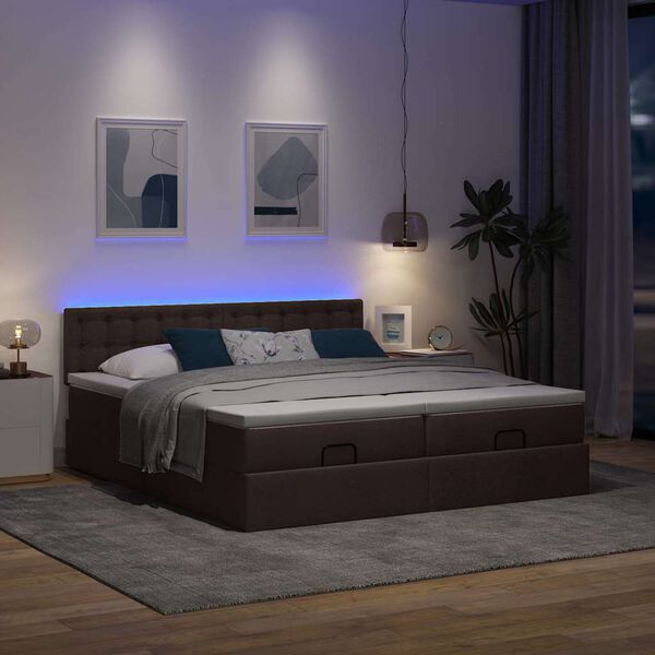 vidaXL Ottoman bed met matrassen en LED's 200x200cm stof donkerbruin