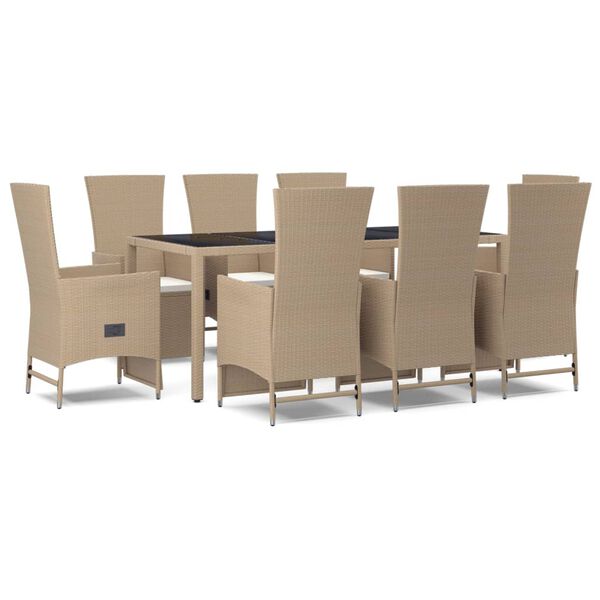 vidaXL 9-delige Tuinset met kussens poly rattan beige