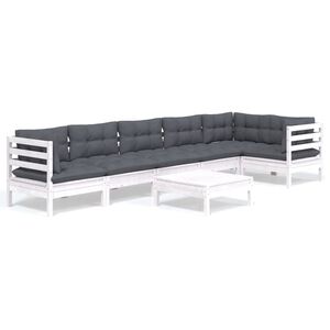 vidaXL 7-delige Loungeset met kussens grenenhout wit