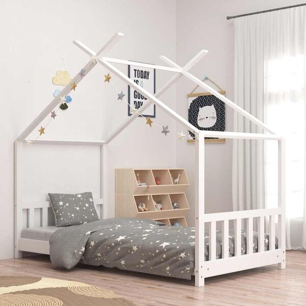 vidaXL Kinderbedframe massief grenenhout wit 80x160 cm