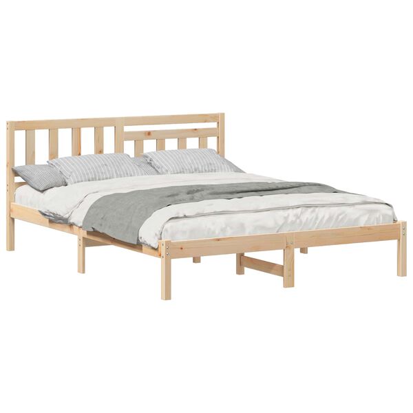 vidaXL Bedframe met hoofdeinde Bruin 140 x 200 cm Massief grenenhout