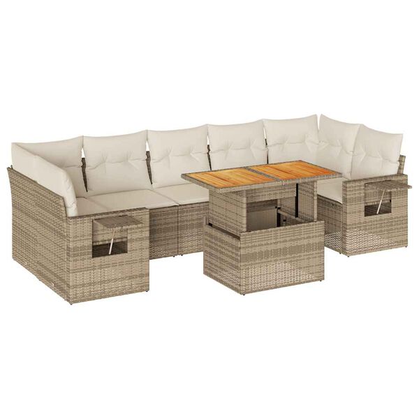 vidaXL 8-delige Loungeset met kussens poly rattan beige