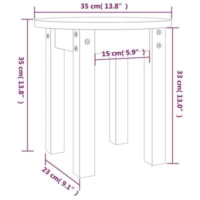 vidaXL Salontafel Ø 35x35 cm massief grenenhout wit