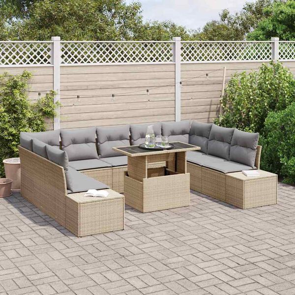 vidaXL Tuin Sofa Set met kussen met opslag 10 pcs beige en lichtgrijs