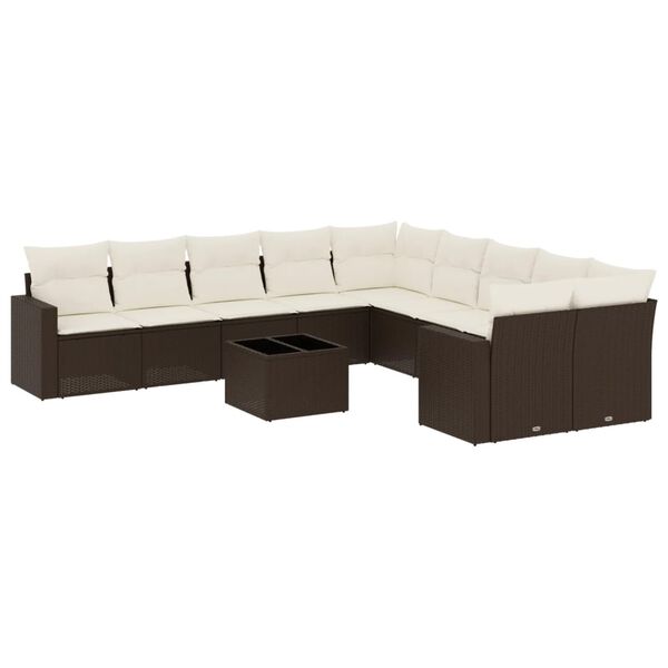 vidaXL 11-delige Loungeset met kussens poly rattan bruin