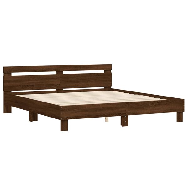 vidaXL Bedframe met hoofdeinde bewerkt hout bruineikenkleur 200x200 cm