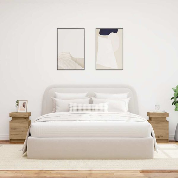 vidaXL Nachtkastjes 2 st met LED 35x39x55 cm hout artisanaal eiken