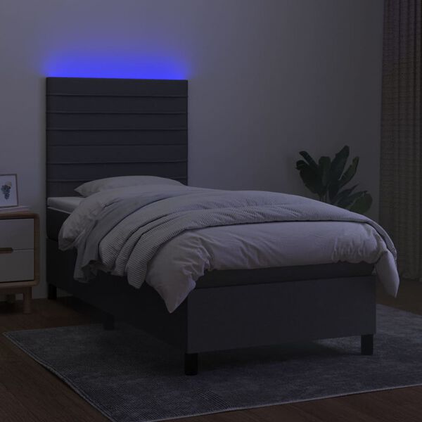 vidaXL Boxspring met matras en LED stof donkergrijs 90x190 cm