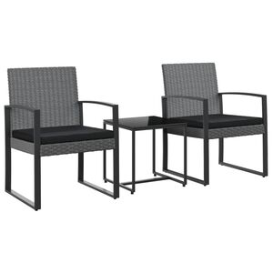 vidaXL 3-delige Tuinset met kussens polypropeen rattan donkergrijs