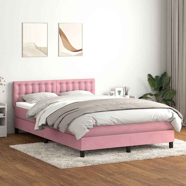 vidaXL Boxspring met matras fluweel roze 140x220 cm