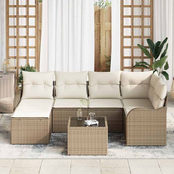 vidaXL Tuin Sofa Set Beige poly rattan