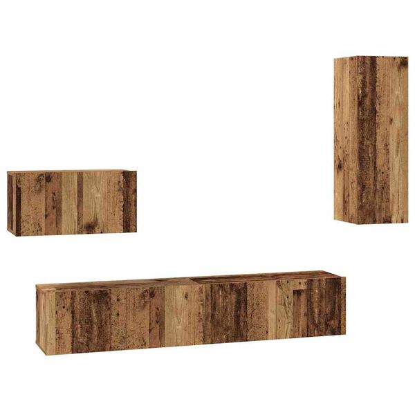 vidaXL Wand TV Kast Wandgemonteerd 4 pcs Oud Hout Bewerkt hout