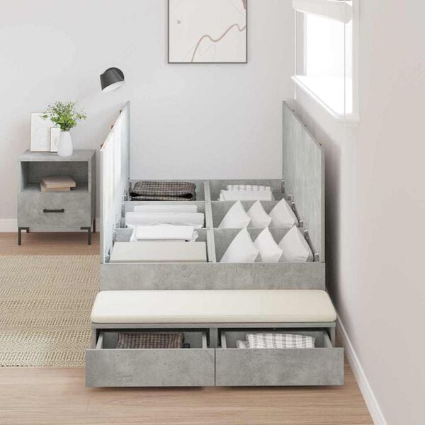 vidaXL Opbergbedframe met lade Beton Grijs 100 cm Bewerkt hout