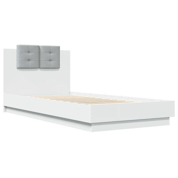 vidaXL Bedframe met hoofdbord bewerkt hout wit 90x200 cm