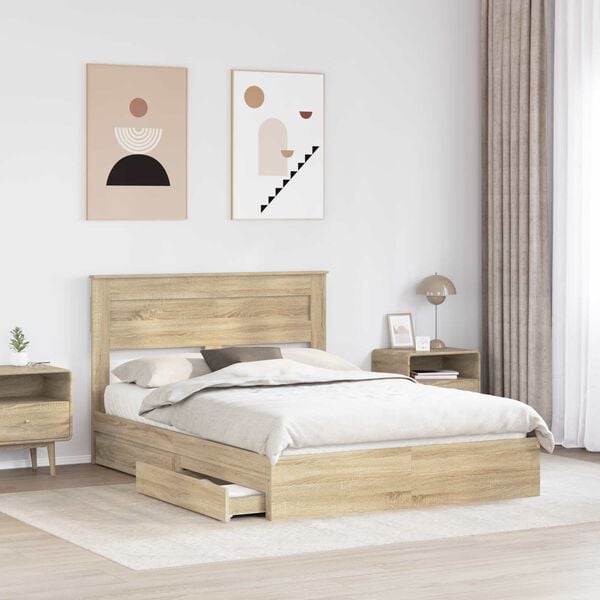 vidaXL Opslag bed met lade Sonoma Eiken 150 x 200 cm Bewerkt hout