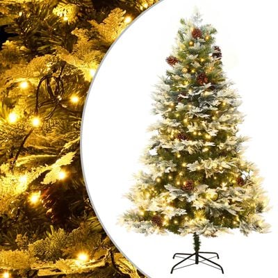 vidaXL Kerstboom met LED en dennenappels 195 cm PVC en PE groen