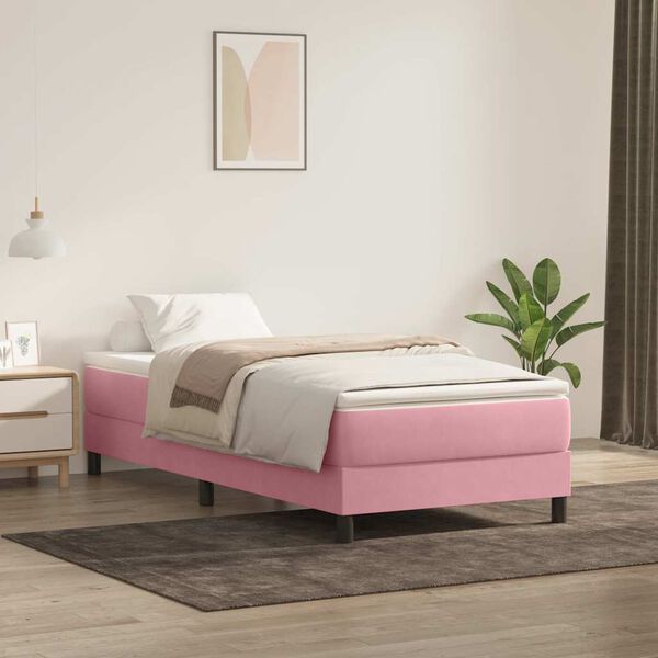 vidaXL Boxspring met matras fluweel roze 80x220 cm