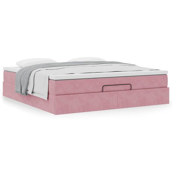 vidaXL Ottoman bed met matras 160x200cm fluweel roze