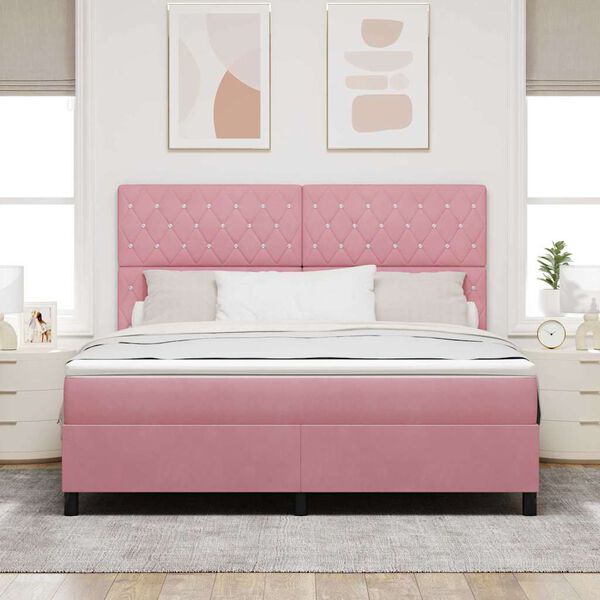 vidaXL LED Box Spring Bed met matras Roze 180 x 200 cm Stof