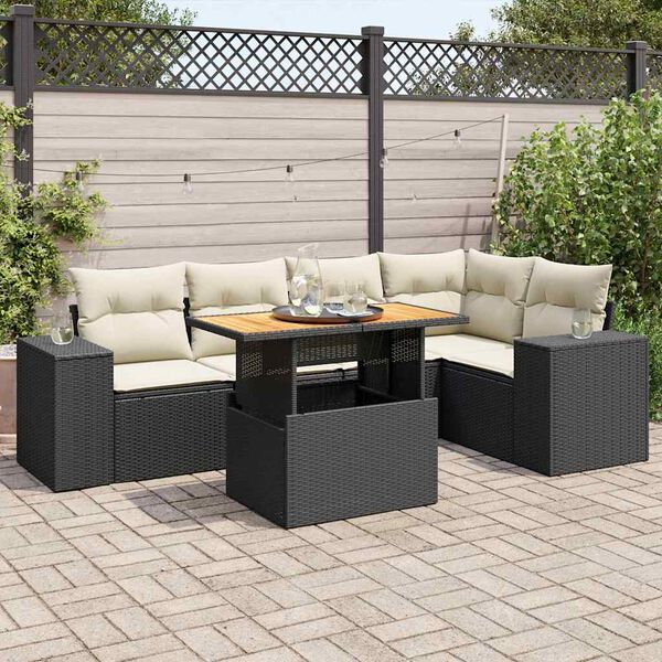 vidaXL 6-delige Loungeset met kussens poly rattan zwart