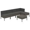 vidaXL 6-delige Loungeset met kussens poly rattan grijs