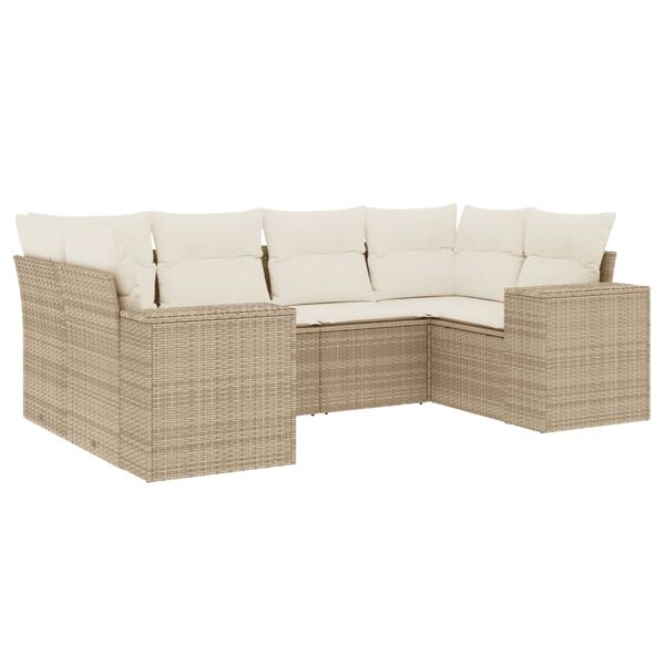 vidaXL 6-delige Loungeset met kussens poly rattan beige
