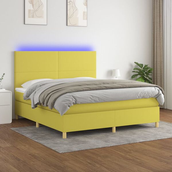 vidaXL Boxspring met matras en LED stof groen 160x200 cm