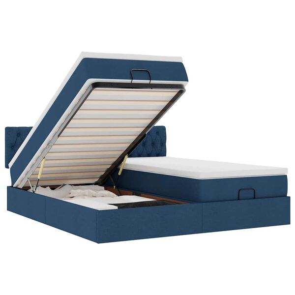 vidaXL Ottoman bed met matrassen en LED's 180x200cm stof blauw
