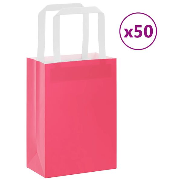 vidaXL Papieren zakken 50 st met hengsels 15x8x21 cm roze