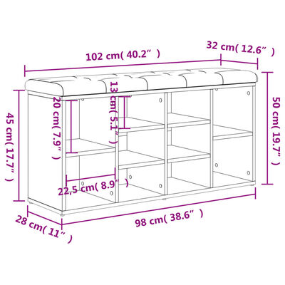 vidaXL Schoenenbank 102x32x50 cm bewerkt hout sonoma eikenkleurig