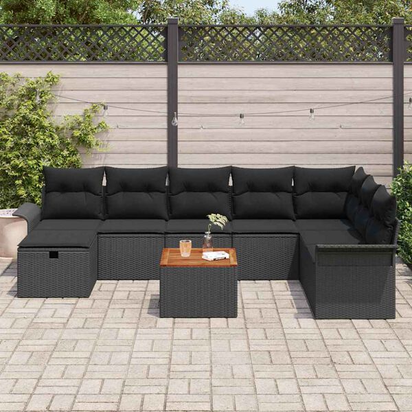 vidaXL Tuin Sofa Set met kussen met opslag 9 pcs Zwart Poly riet