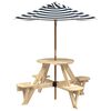 vidaXL Picknicktafel voor 4 kinderen met parasol rond vurenhout