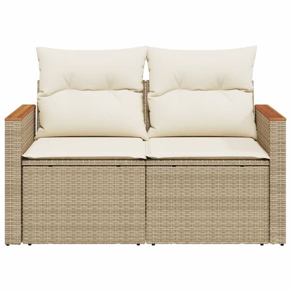 vidaXL Tuinbank 2-zits met kussens poly rattan beige