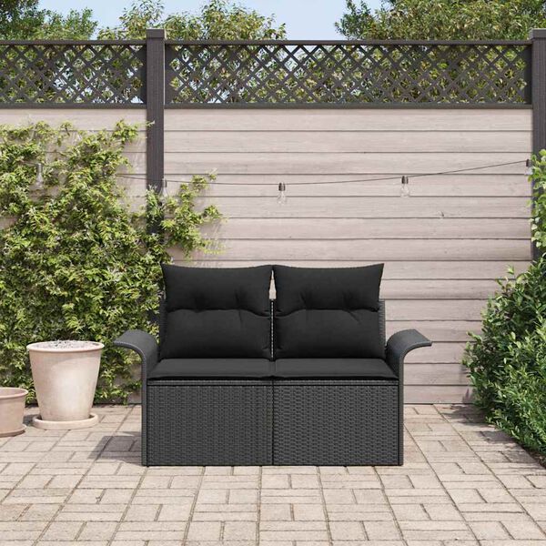 vidaXL Tuinbank met kussen Zwart 141 x 62 x 69cm poly rattan