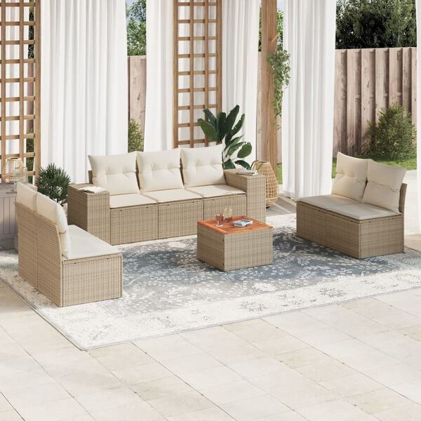 vidaXL 8-delige Loungeset met kussens poly rattan beige