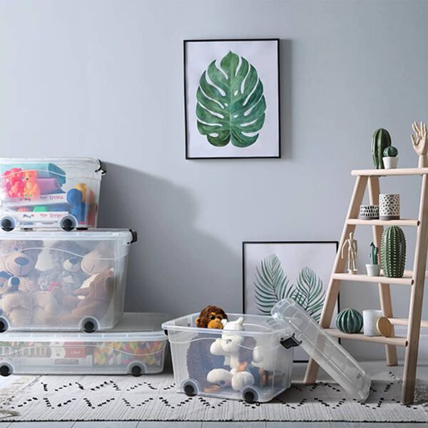 vidaXL Opbergboxen 5 st met wieltjes en deksels 40 L transparant