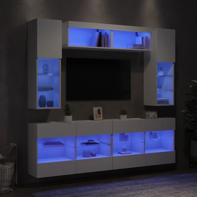 vidaXL 6-delige Tv-wandmeubelset met LED-verlichting wit