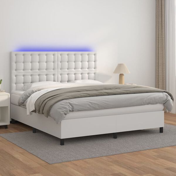 vidaXL Boxspring met matras en LED kunstleer wit 160x200 cm