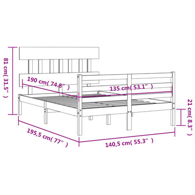 vidaXL Bedframe met hoofdbord massief hout wit